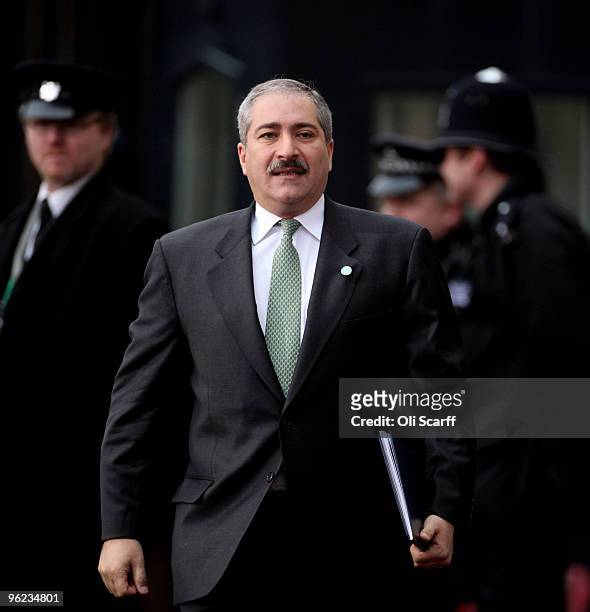 The Foreign Minister of Jordan Nasser Judeh arrives to attend the Afghanistan London Conference at Lancaster House on January 28, 2010 in London,...