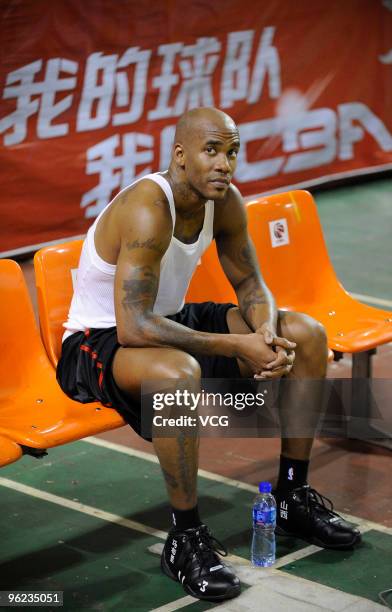 All Star point guard Stephon Marbury takes training after signing with Shanxi Zhongyu of CBA on January 28, 2010 in Taiyuan, Shanxi province of China.
