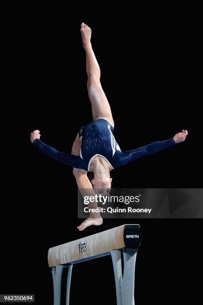 Emily Whitehead of Victoria competes on the Beam during the 2018 Australian Gymnastics Championships at Hisense Arena on May 25, 2018 in Melbourne,...
