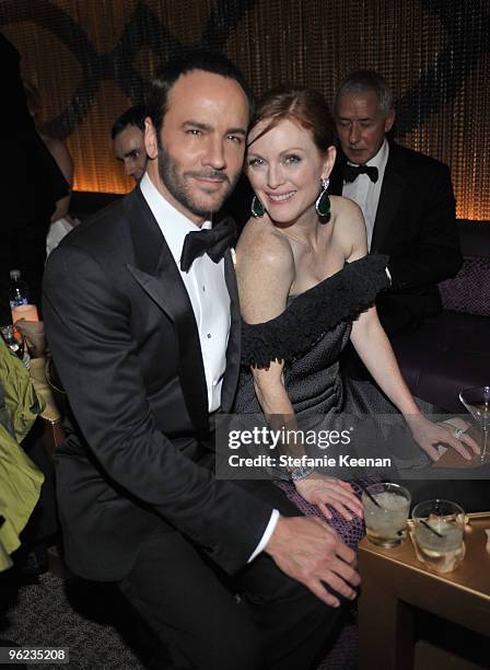 Deisgner Tom Ford and actress Julianne Moore attend the Weinstein Company Golden Globes after party co-hosted by Martini held at BAR 210 at The...