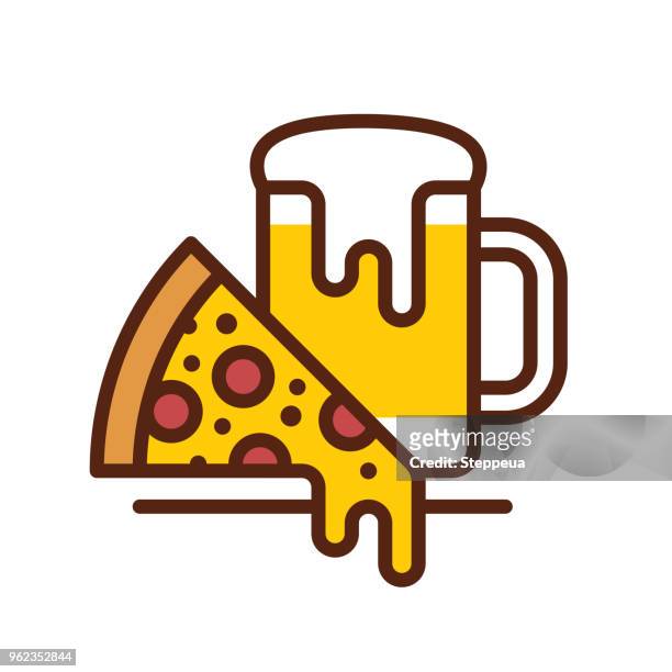 illustrazioni stock, clip art, cartoni animati e icone di tendenza di icona della linea beer & pizza - pinta