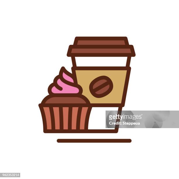 ilustraciones, imágenes clip art, dibujos animados e iconos de stock de icono de línea de café y de la magdalena - cake logo