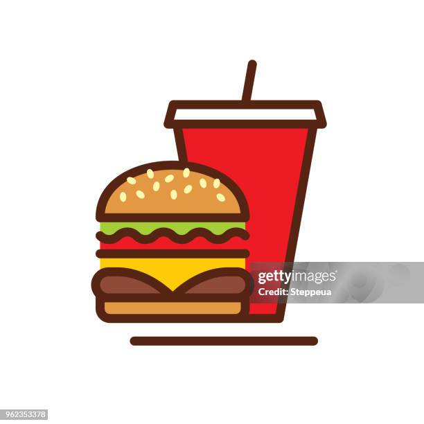 ilustraciones, imágenes clip art, dibujos animados e iconos de stock de icono de la línea de comida rápida - hamburguesa