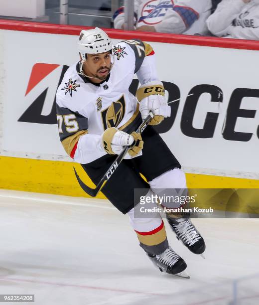 Ryan Reaves of the Vegas Golden Knights follows the play up the ice during second period action against the Winnipeg Jets in Game Five of the Western...