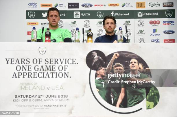 Dublin , Ireland - 25 May 2018; Colin Doyle, left, and Harry Arter during a Republic of Ireland press conference at the FAI National Training Centre...