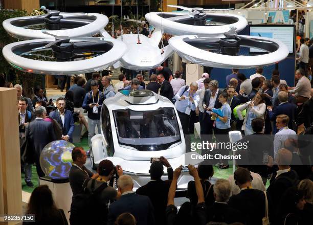 The flying car prototype, developed by Airbus and the German car manufacturer Audi, Pop.Up Next is displayed during the Viva Technology show at Parc...