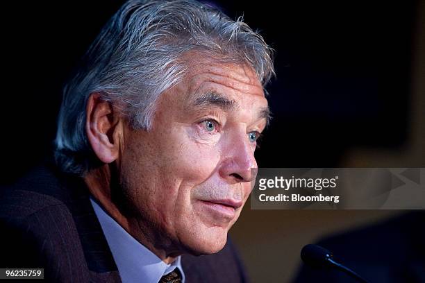 Peter Brabeck-Letmathe, chairman of Nestle SA, speaks during a news conference on day two of the 2010 World Economic Forum annual meeting in Davos,...