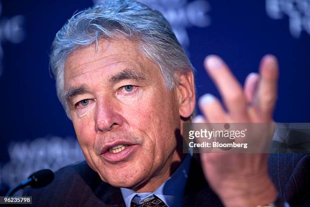 Peter Brabeck-Letmathe, chairman of Nestle SA, speaks during a news conference on day two of the 2010 World Economic Forum annual meeting in Davos,...