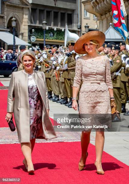 Queen Maxima of The Netherlands and Grand Duchess Maria Teresa of Luxembourg during an official farewell ceremony at the Grand Ducal Palace of...