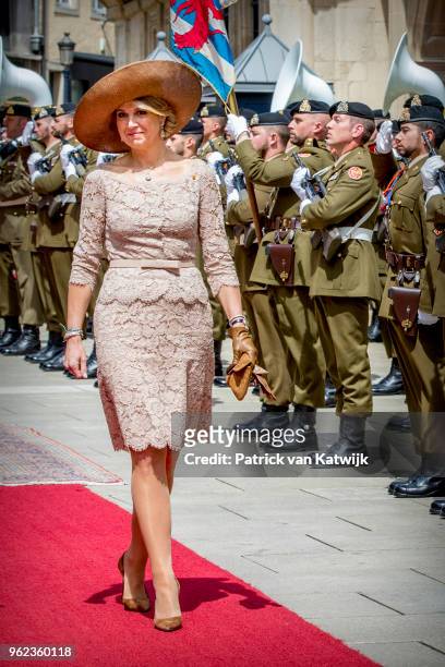 Queen Maxima of The Netherlands of Luxembourg during an official farewell ceremony at the Grand Ducal Palace of Luxembourg on May 25, 2018 in...
