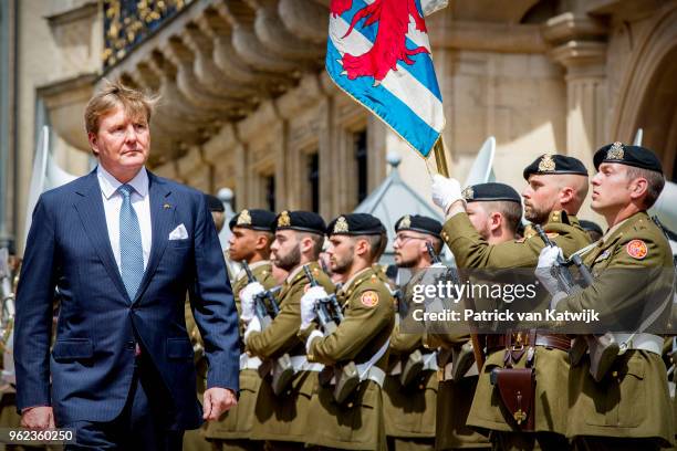 King Willem-Alexander of The Netherlands during an official farewell ceremony at the Grand Ducal Palace of Luxembourg on May 25, 2018 in Luxembourg,...