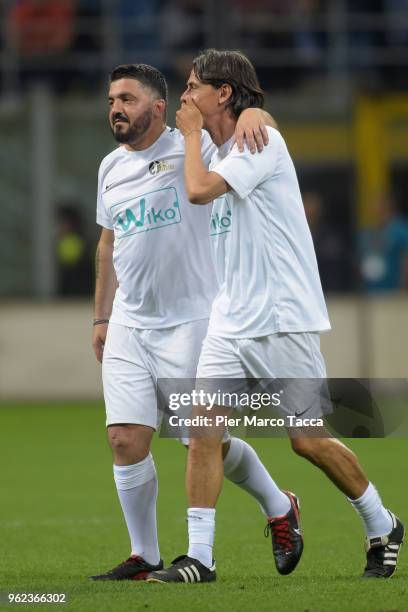 Gennaro Gattuso and Pippo Inzaghi attend the Andrea Pirlo Farewell Match at Stadio Giuseppe Meazza on May 21, 2018 in Milan, Italy.