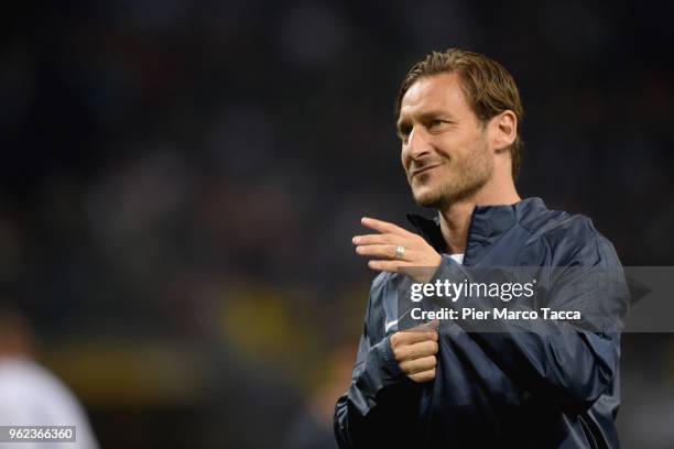 Francesco Totti looks during Andrea Pirlo Farewell Match at Stadio Giuseppe Meazza on May 21, 2018 in Milan, Italy.