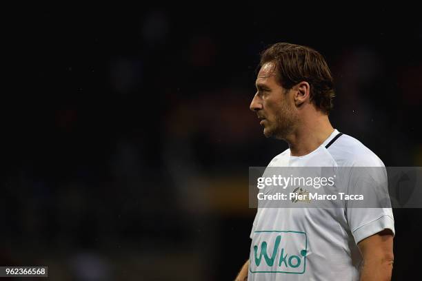 Francesco Totti in action during Andrea Pirlo Farewell Match at Stadio Giuseppe Meazza on May 21, 2018 in Milan, Italy.