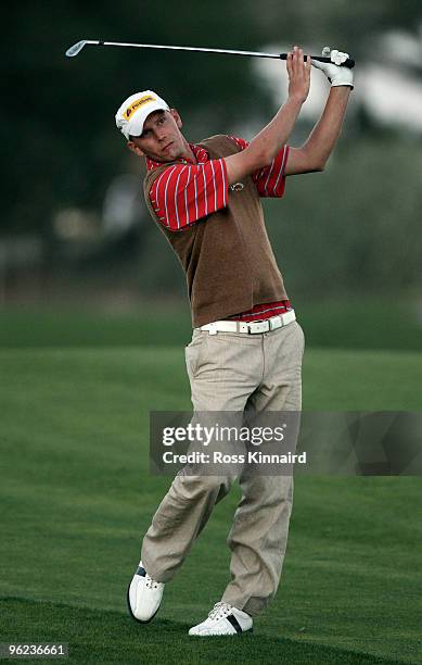 Marcel Siem of Germany on the par five 18th hole during the first round of The Commercialbank Qatar Masters at The Doha Golf Club on January 28, 2010...