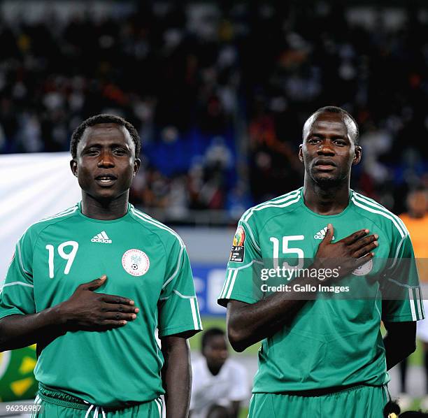 Yusuf Mohammed and Sani Kaita of Nigeria during the Africa Cup of Nations Quarter Final match between Zambia and Nigeria from the Alto da Chela...