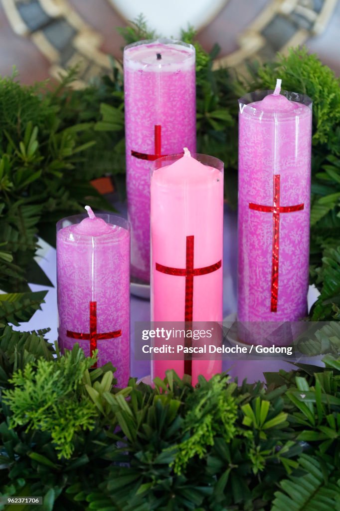 Dominican community of Bien Hoa. Advent wreath with candles. Vietnam.