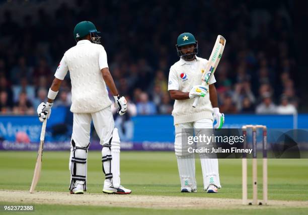 Asad Shafiq of Pakistan scores his 50 runs during day two of the 1st Test match between England and Pakistan at Lord's Cricket Ground on May 25, 2018...