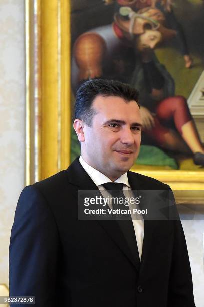 Prime Minister of the Former Yugoslav Republic of Macedonia Zoran Zaev attends an audience with Pope Francis at the Apostolic Palace on May 25, 2018...