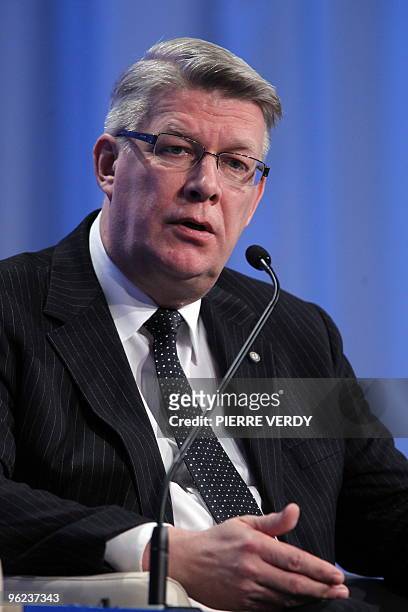 Latvian President Valdis Zatlers talks during the session "Eurozone", on the second day of the World Economic Forum meeting in Davos on January 28...