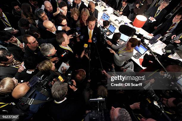 German Foreign Minister Guido Westerwelle is interviewed in the media centre at the Afghanistan London Conference on January 28, 2010 in London,...