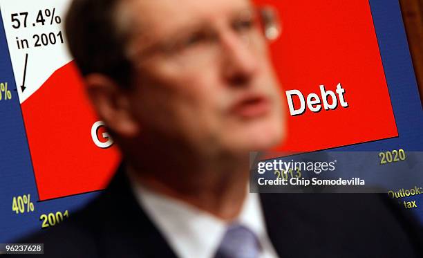 Senate Budget Committee Chairman Kent Conrad delivers opening remarks during a hearing about the CBO's Budget and Economic Outlook for FY 2010 to...