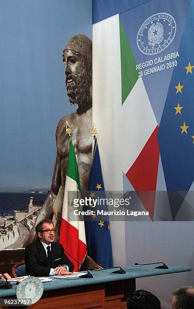 Italian Interior Minister Roberto Maroni attends an Italian Council of Ministers Assembly at the Palazzo della Prefettura on January 28, 2010 in...