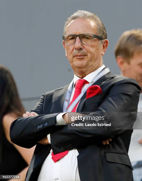 Hungarian national team's head coach Georges Leekens waits for the kick-off prior to the Hungarian Cup Final match between Puskas Akademia FC and...