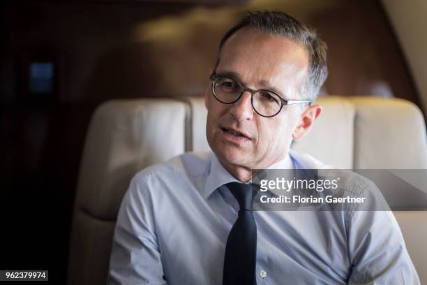 German Foreign Minister Heiko Maas is pictured during the flight back to Berlin on May 25, 2018 in Helsinki, Finland. Maas is visiting Finland for...