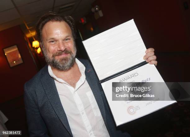 Best Supporting Actor in a Musical "My Fair Lady" winner Norbert Leo Butz poses at the 2018 Outer Critics Circle Awards at Sardi's on May 24, 2018 in...