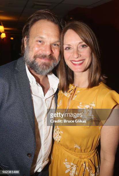 Norbert Leo Butz and wife Michelle Federer pose at the 2018 Outer Critics Circle Awards at Sardi's on May 24, 2018 in New York City.