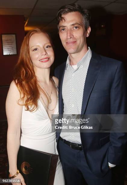 Lauren Ambrose and husband Sam Handel pose at the 2018 Outer Critics Circle Awards at Sardi's on May 24, 2018 in New York City.