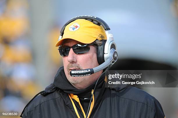 Linebackers coach Keith Butler of the Pittsburgh Steelers looks on from the sideline during a game against the Baltimore Ravens at Heinz Field on...