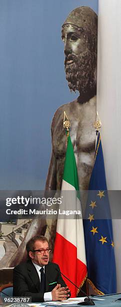 Italian Interior Minister Roberto Maroni attends an Italian Council of Ministers Assembly at the Palazzo della Prefettura on January 28, 2010 in...