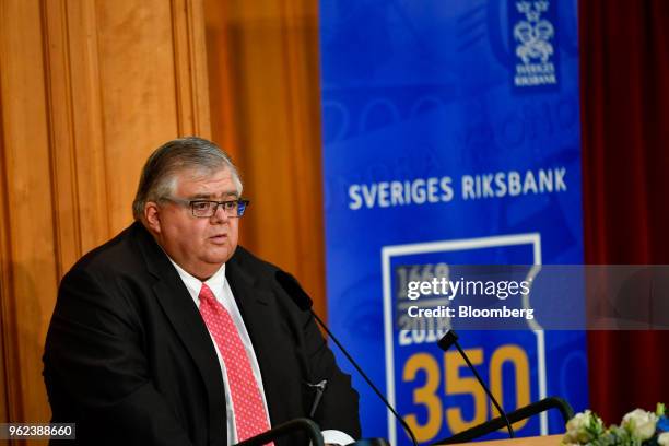 Agustin Carstens, chief executive officer of the Bank for International Settlements, delivers a speech at a conference to celebrate the 350th...