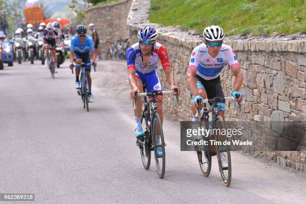 Miguel Angel Lopez of Colombia and Astana Pro Team White Young Jersey / Thibaut Pinot of France and Team Groupama-FDJ / Richard Carapaz of Ecuador...