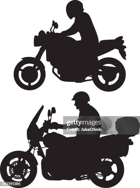 motorcycle rider silhouettes - biker helmet stock illustrations