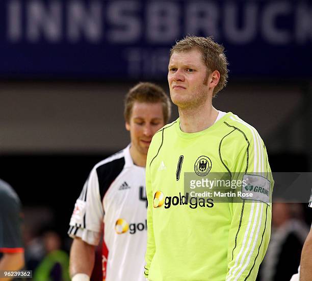 Johannes Bitter, goalkeeper of Germany looks dejected after the Men's Handball European main round Group II match between Germany and Czech Republic...