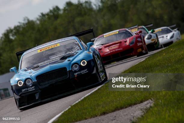 The Bentley Continental GT3 of Rodrigo Baptista, of Portugal, races on the track during the Pirelli World Challenge GT race on May 20, 2018 at...