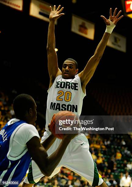 January 13: George Mason G Cam Long applies heavy pressure to Georgia State F Ousman Krubally as he attempts to in-bounds the ball forcing a turnover...