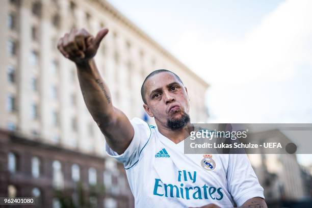 Roberto Carlos of Real Madrid CF celebrates after the Ultimate Champions Tournament at the Champions Festival ahead of the UEFA Champions League...