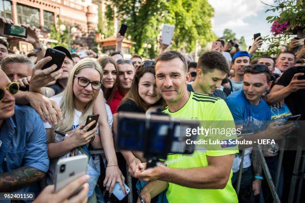 Andriy Shevchenko of Andriy Shevchenko & Friends takes selfies with fans during the Ultimate Champions Tournament at the Champions Festival ahead of...