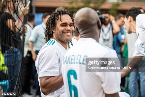 Christian Karembeu of Real Madrid CF chats with Claude Makelele of Real Madrid CF during the Ultimate Champions Tournament at the Champions Festival...