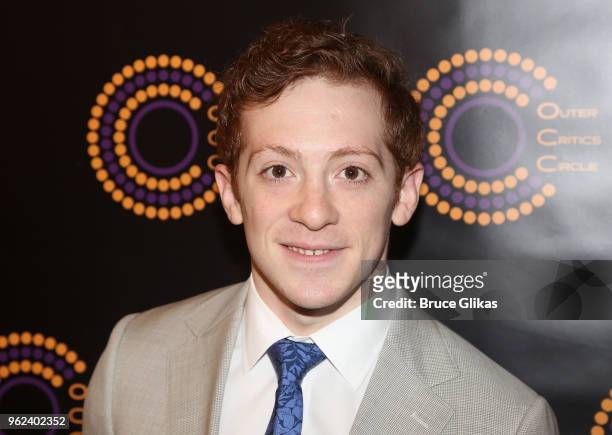 Best Actor in a Musical "Spongebob: The Musical" winner Ethan Slater poses at the 2018 Outer Critics Circle Awards at Sardi's on May 24, 2018 in New...