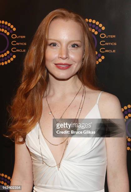 Best Actress in a Musical "My Fair Lady" winner Lauren Ambrose poses at the 2018 Outer Critics Circle Awards at Sardi's on May 24, 2018 in New York...