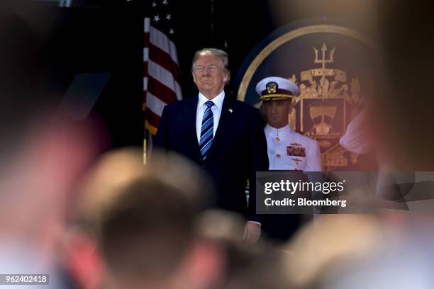 President Donald Trump attends the United States Naval Academy graduation and commissioning ceremony at the Navy-Marine Corps Memorial Stadium in...