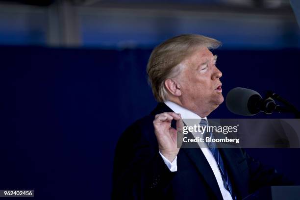 President Donald Trump speaks during the United States Naval Academy graduation and commissioning ceremony at the Navy-Marine Corps Memorial Stadium...