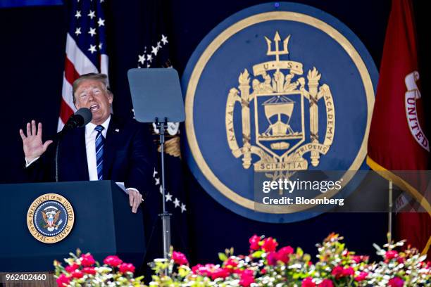 President Donald Trump speaks during the United States Naval Academy graduation and commissioning ceremony at the Navy-Marine Corps Memorial Stadium...