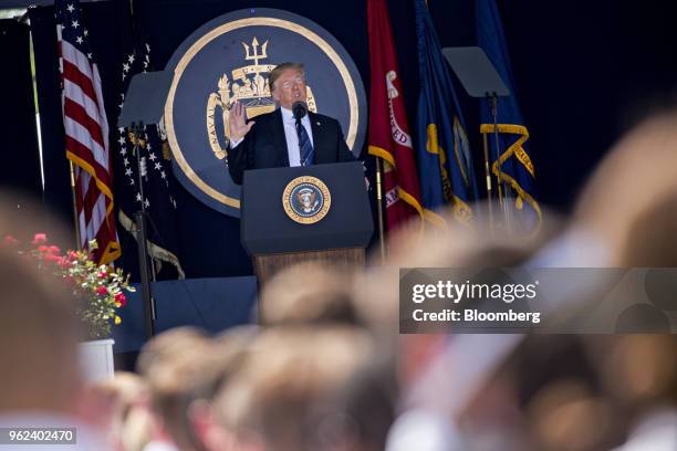 President Donald Trump speaks during the United States Naval Academy graduation and commissioning ceremony at the Navy-Marine Corps Memorial Stadium...