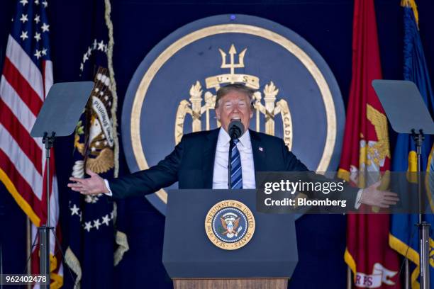 President Donald Trump speaks during the United States Naval Academy graduation and commissioning ceremony at the Navy-Marine Corps Memorial Stadium...